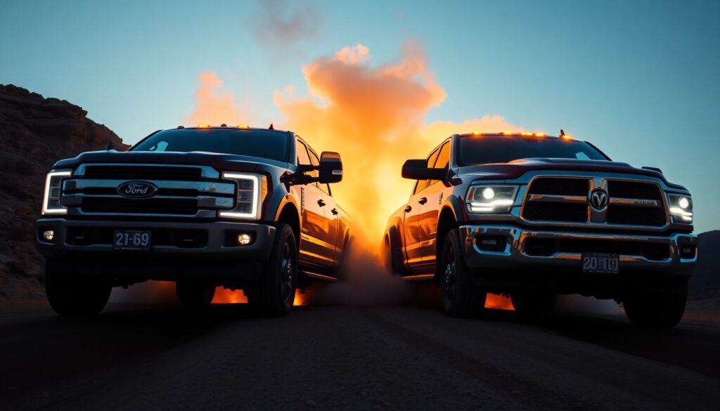 Ford F350 e Dodge Ram 3500 Dually lado a lado